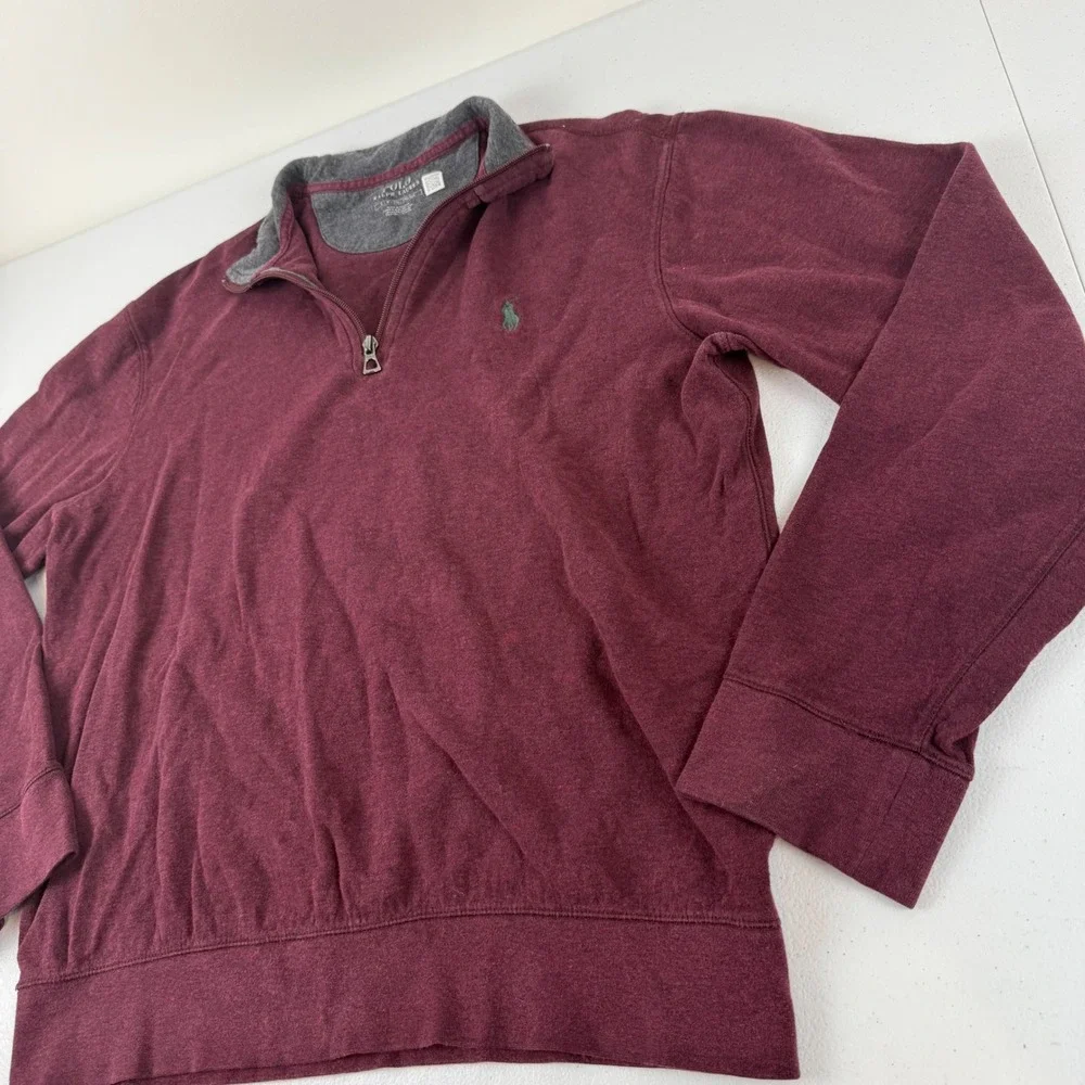 Polo Ralph Lauren Mens Small Burgundy Heather Quarter Zip Pullover Sweater Pony